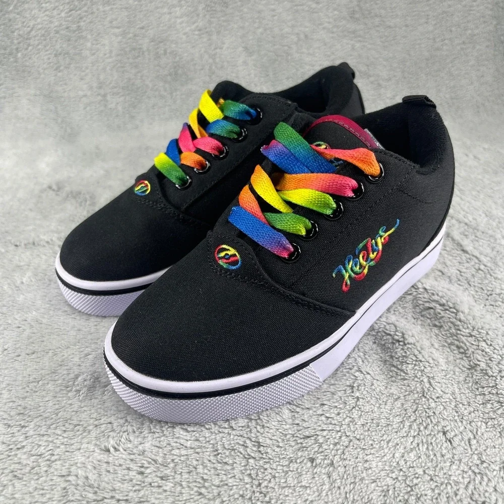Heelys Skate Shoes Girls Size Yth 13c Solid Black Rainbow Logo Black Wheels